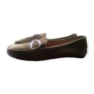 ANNE KLEIN Suede Loafers with Silver Metal & Leather Buckle 8M